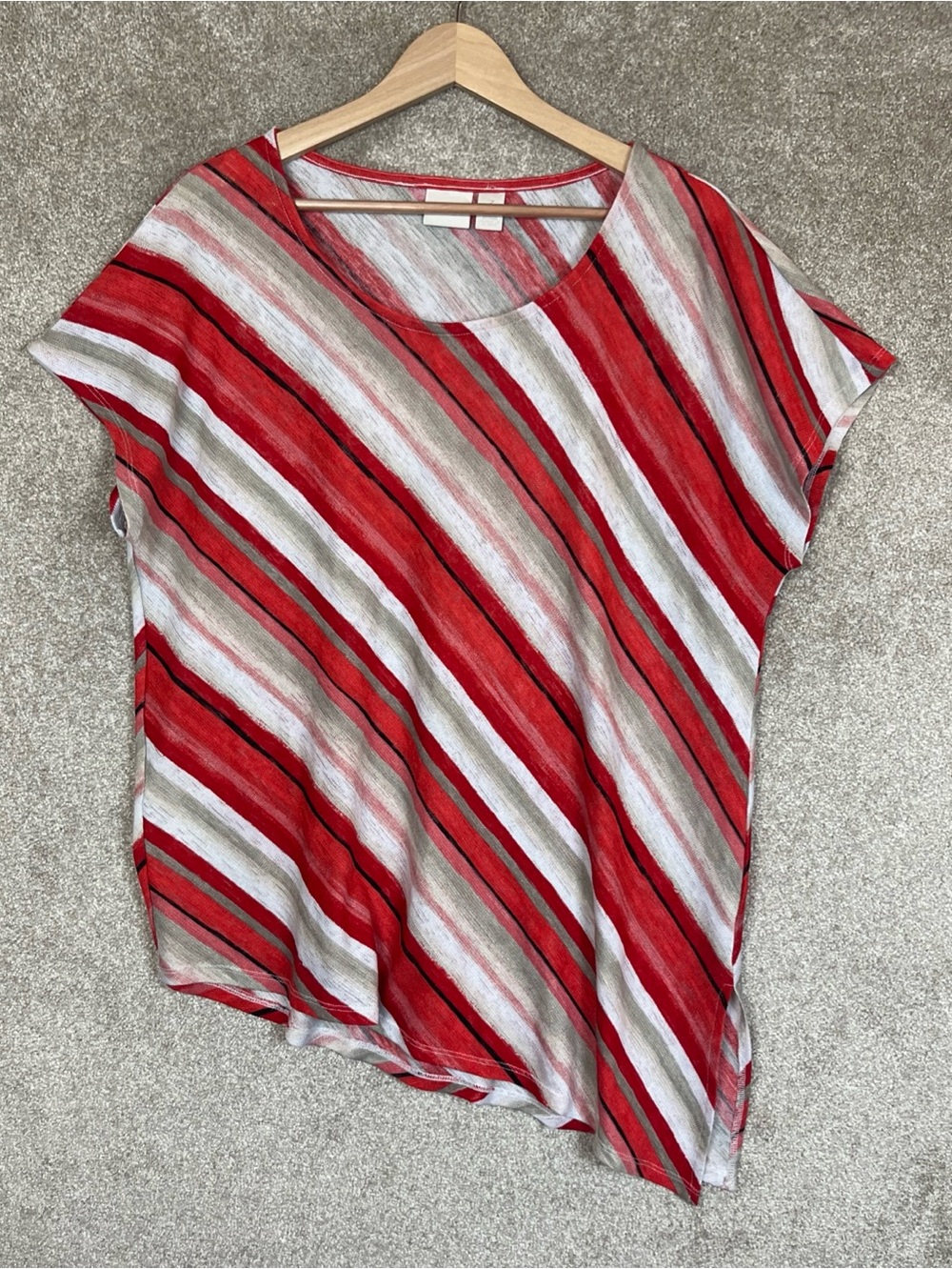 Chico's Shirt Womens 3 Red Stripe Asymmetrical Pullover Stretch Tunic- 5172